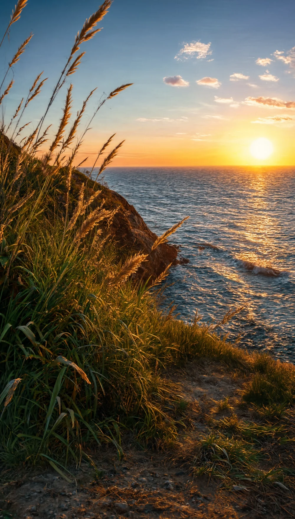 Golden-hour coastal cliff overlooking the ocean